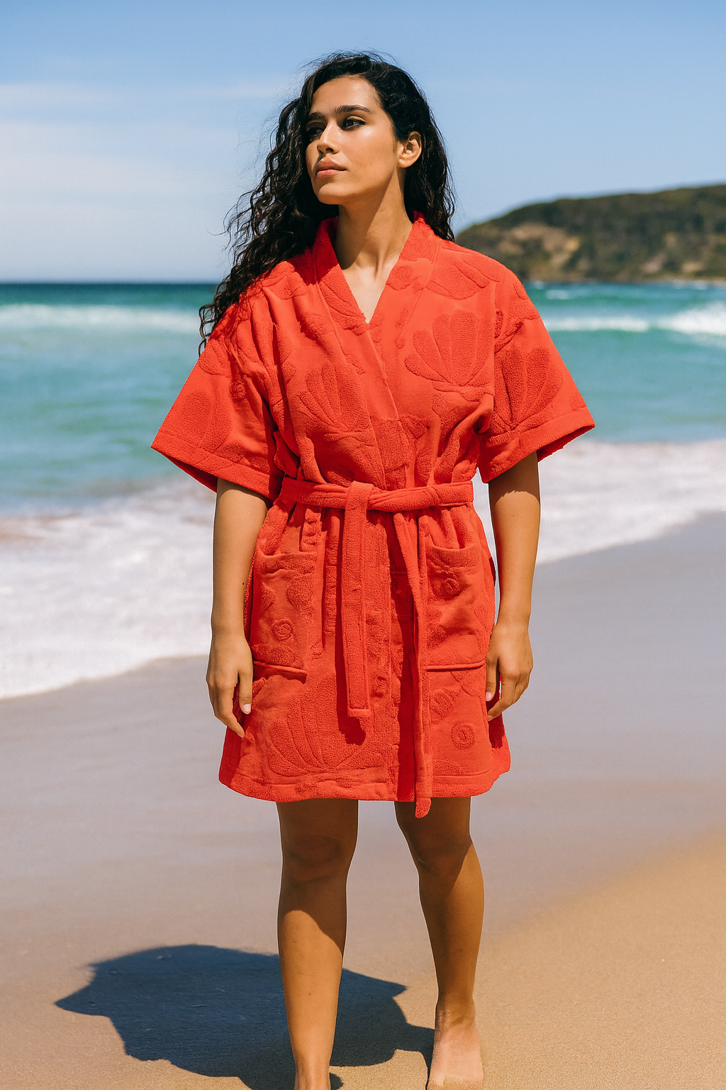 Red Cotton Beach & Bathrobe