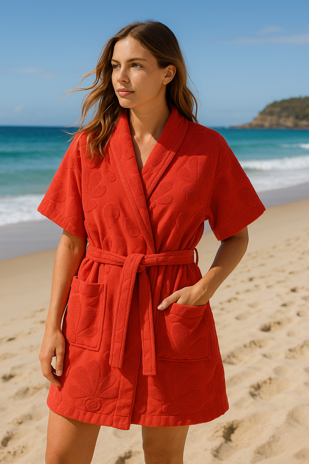 Red Cotton Beach & Bathrobe